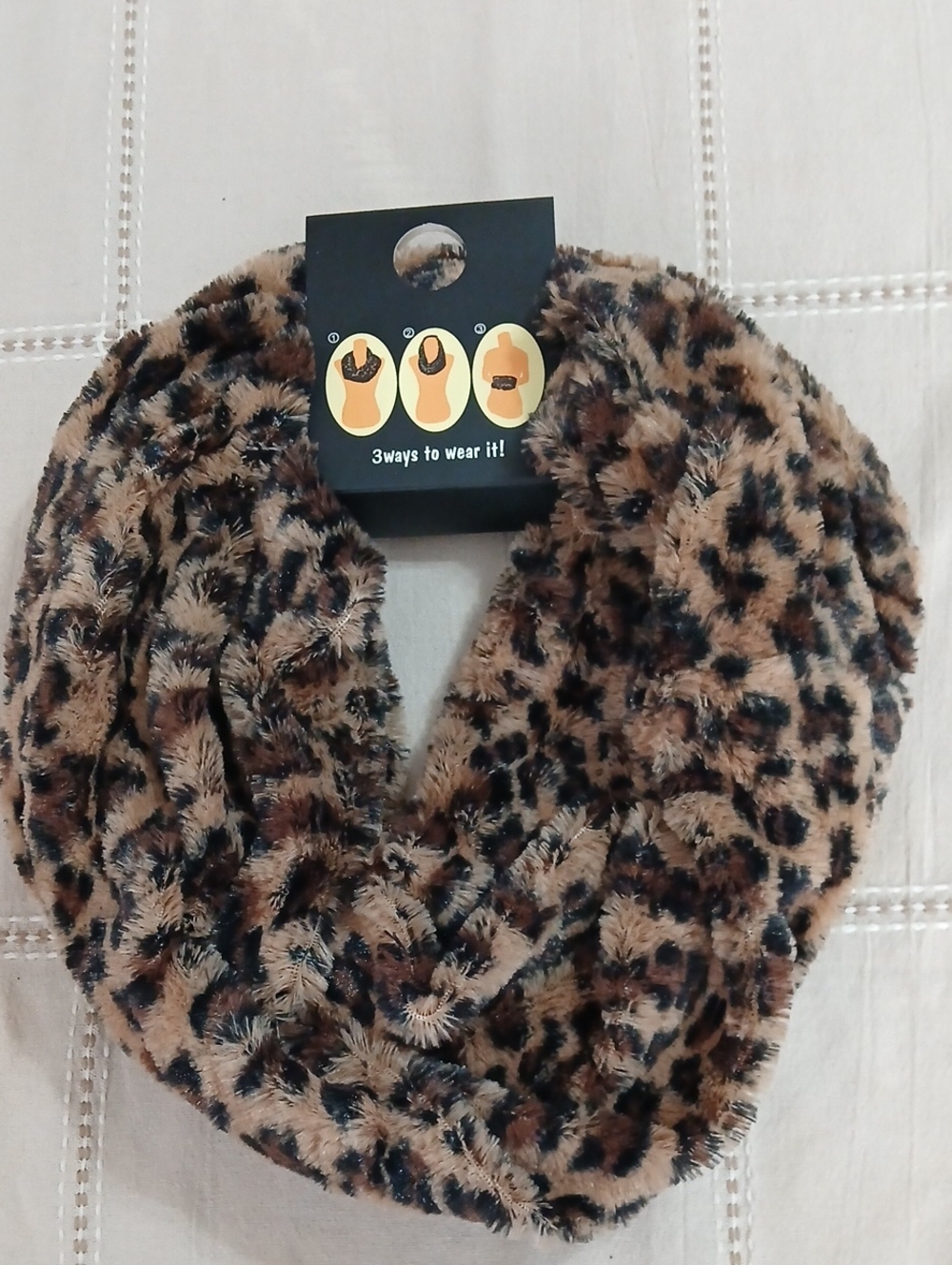Leopard Print Faux Fur Infinity Scarf - Brown